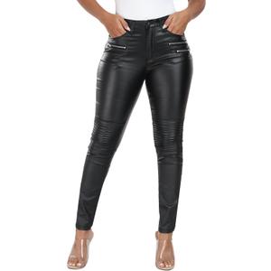 WAYRUNZ Womens High Waisted Stretch Faux Leather Pants PU Coated Legging Juniors (Black)