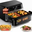Dual Basket Air Fryers with Flex Basket, 12QT Double Air Fryer with Viewing Window & 50PCS Paper Liners, for 10 People, 12-in-1 Digital Panel with Sync & Light, for Bake, Roast, Reheat,Dishwasher Safe