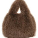 Winter Handbags For Women Faux Fur Fluffy Bag Cute Tote Bag Fur Purse Furry Handbag Bucket Bag (Brown)