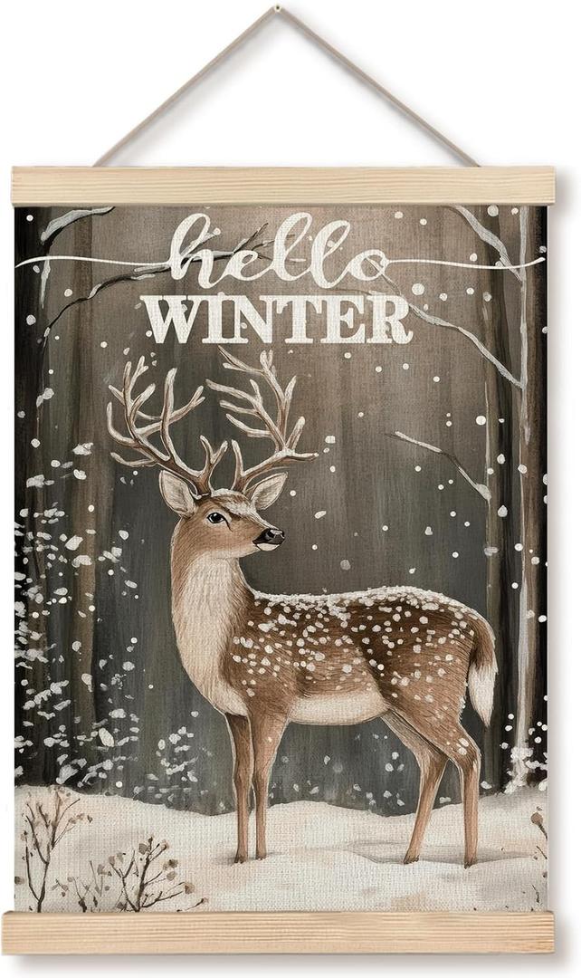 GDJIEGBC Winter Reindeer Christmas Wall Art Decor, Rustic Christmas Decor, Snowy Reindeer Forest Winter Landscape Poster Hanging Wall Decoration for Home Bedroom Living Room, 12x16 Inches (color 10)