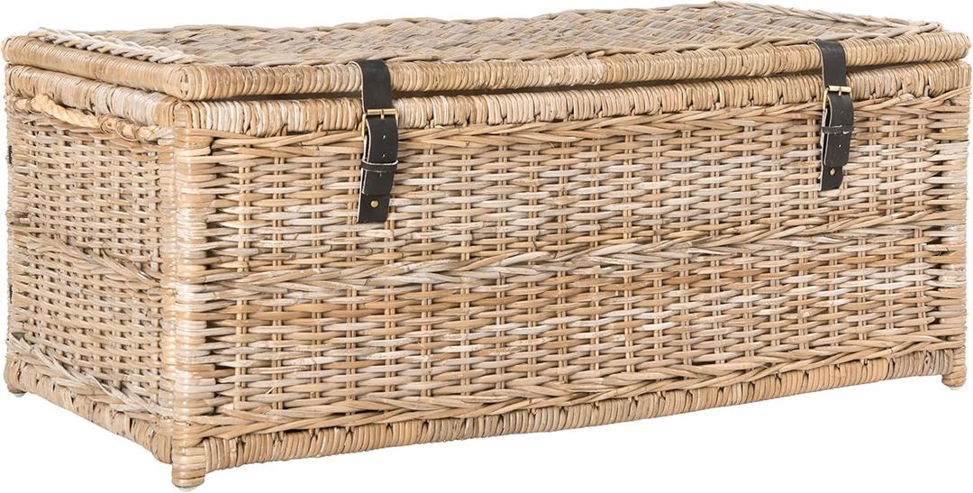 Happimess HPM9000C Caden 46" Wicker Storage Trunk, Collapsible for flat storage, Rattan-Kubusoft Gray, Coastal for Office, Dorm Room-LivingRoom, Bedroom, Dining Room, Natural