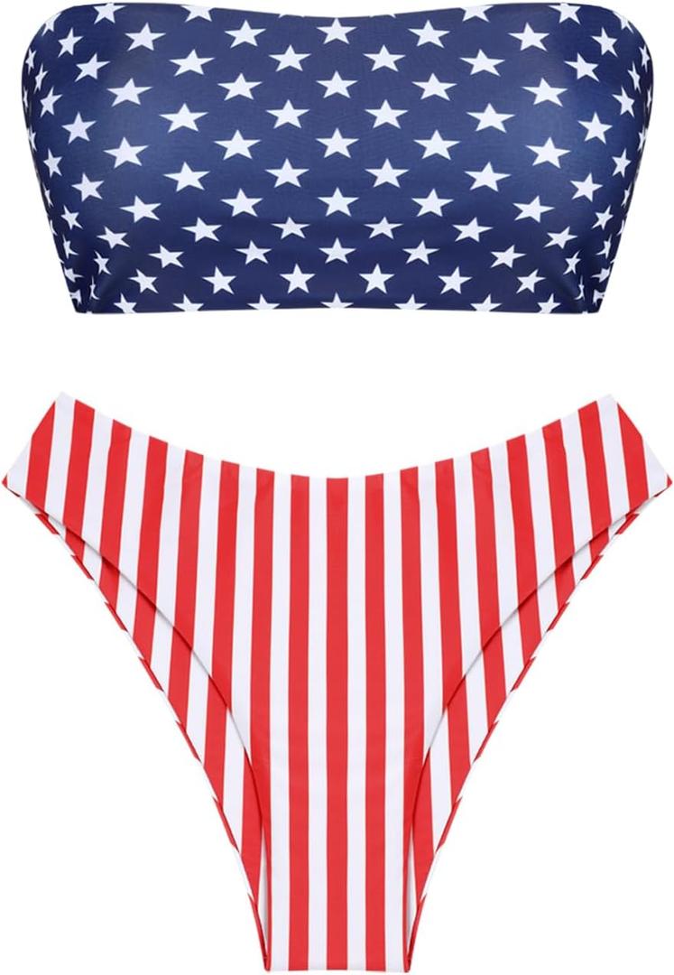 ZAFUL Women Strapless Ribbed High Cut Bandeau Bikini Lace Up 2 Pieces Swimwear 14-Red L ZAFUL Women Strapless Ribbed High Cut Bandeau Bikini Lace Up 2 Pieces Swimwear 14-Red L