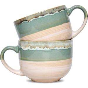 Bosmarlin Large Ceramic Coffee Mug Set of 2, Stoneware Jumbo Latte Mugs for Office and Home, 16 Oz, Dishwasher and Microwave Safe