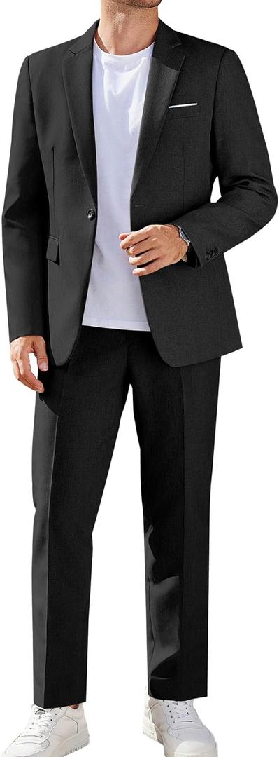 COOFANDY Men Suits Classic Fit 2 Piece Suit Set One Button Casual Blazer Wedding Bussiness Suit Separates (Small, Black)