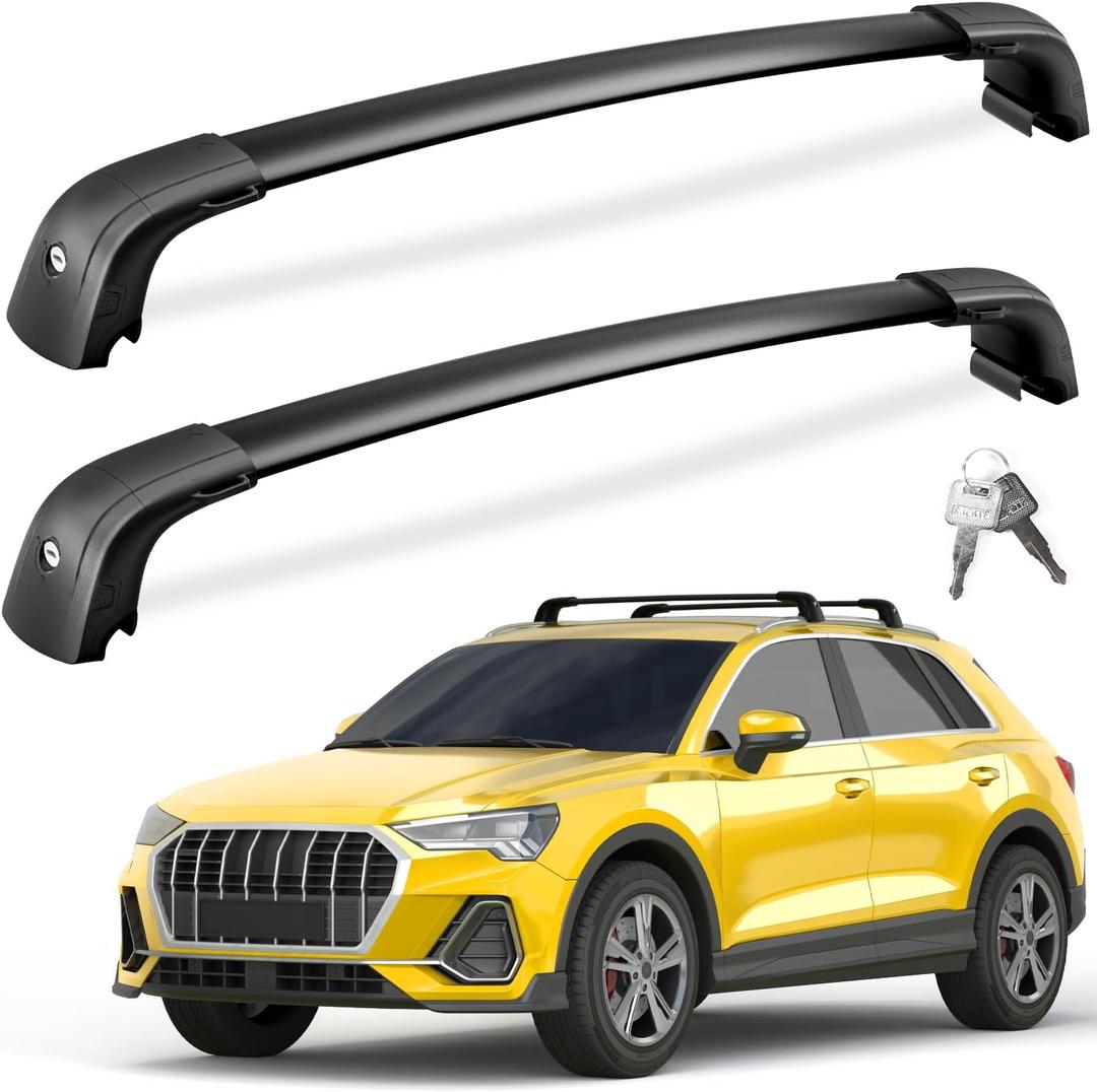 FengYu Lockable Roof Rack Cross Bars 300lb Compatible with Audi Q3 2019-2025, Heavy Duty Aluminum Roof Rails Crossbars Cargo Bars Canoe Rooftop Black Carrier Luggage