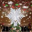 YIJXPOIN Christmas Tree Topper Lighted with 8 Projection Modes, Christmas Star Tree Topper LED Rotating Lights, 3D Silver Snowflake Star Tree Top Glitter Projector for Xmas Party Holiday Decorations