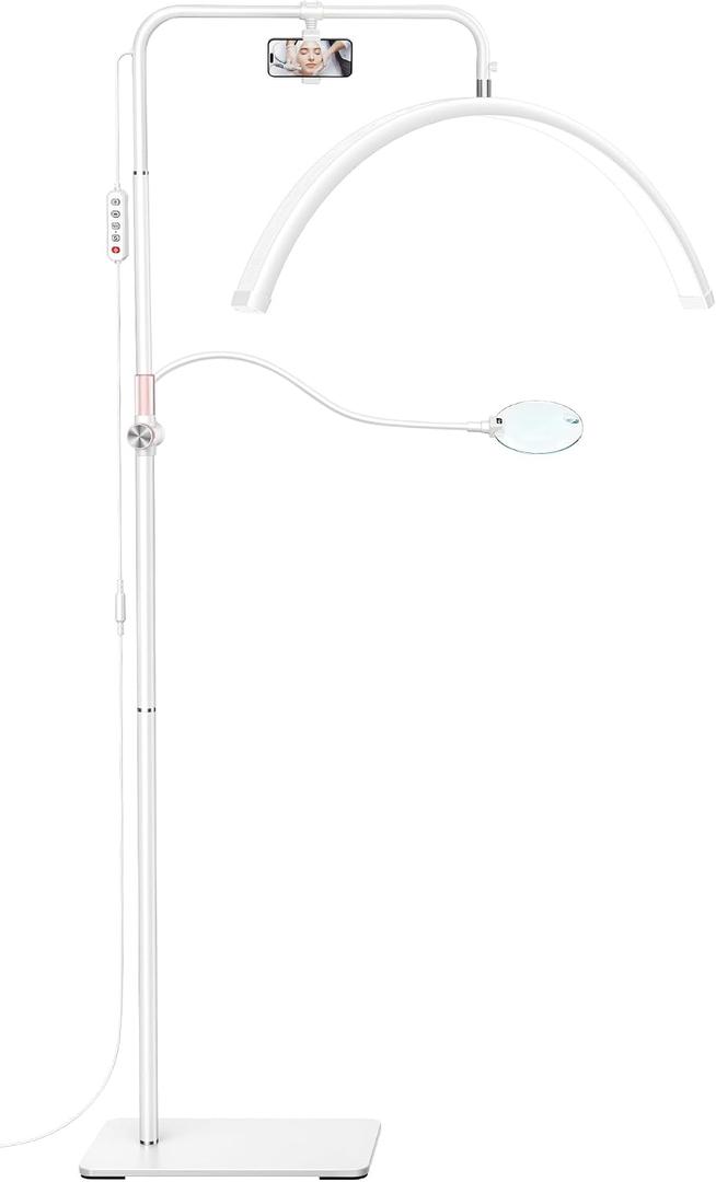 AURELLE 28-in Half Moon Lash Light - Lash Lamp with 4X Magnifier & Phone Holder,Esthetician Light for Eyelash Extensions,Nail Art,Tattoo,Skincare,Salon,Adjustable Brightness,Rotating Head,White