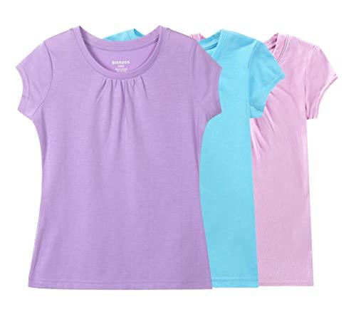 Bienzoe Girls Short Sleeve T-Shirts: School Uniform Quick-Dry Athletic Tops for Dance - Casual for Beach Vacation 3pcs-Pack Pack K Blue Pink Cassis Size 6-7 Years