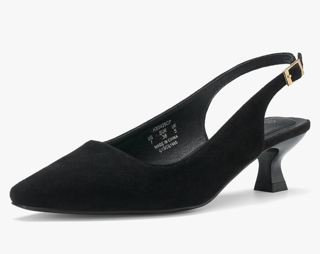 Women's Slingback Kitten Heels - Closed Pointed Toe Low Heels Comfortable Dress Shoes for Wedding, Bridal, Business, Office, Work, Casual Pumps 8.5 Black