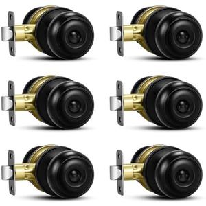 Plustool 6 Pack Matte Black Door Knobs, Privacy Door Knob with Lock, Interior Doorknobs with Round Ball, Keyless Door Lockset for Bedrooms Bathrooms