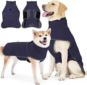 :ARFEPA Dog Winter Coat with Harness, Reflective Windproof&Waterproof Fleece Jacket for Cold Weather, Dog Pullover Jumpsuit Snowsuit for Small Medium Large Dogs, Navy XL : Pet Supplies