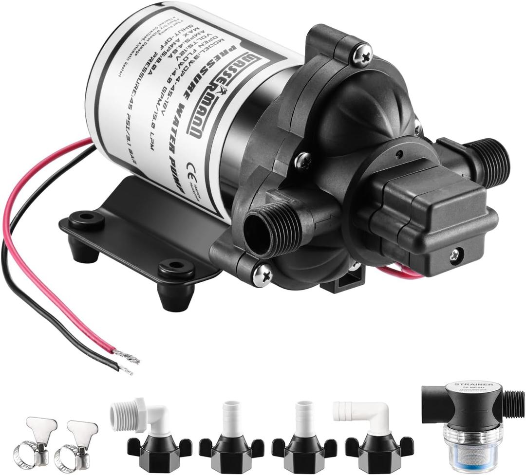 WASSERMANN RV Pump, 12V Self-priming RV Water Pressure Pump 4.0GPM 45PSI with Pressure Switch, for RV Marine Camping Yacht Garden, 12Volt DC Fresh Water Pumps RV Water Pump 2088-554-144 Replacement (Black)