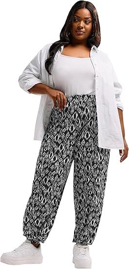 Yours Curve Women's Plus Size Paisley Cuffed Harem Pants (Black, 16)
