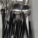 JASHII 18/10 Black Handle Flatware Silver Silverware Set 304 Stainless Steel Flatware Cutlery Set| 24-Piece Adaline Royal Modern Satin Finish| BEST Birthday Wedding Gift (Black Handle Silver 4 Sets) (Service for 4)