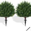Grooy Artificial Cypress Topiary Tree with Ground Spike, Set of 2 Artificial Shrub Bushes, Fake Evergreen Tree for Porch, Artificial Plants for Outdoor Planters Indoor UV Resistant (Cedar Ball)