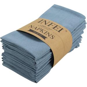 Solid Color Polyester Linen Blended Thin Dinner Cloth Napkins - Set of 12 (40 x 40 cm) - for Events & Home Use (Airy Blue)