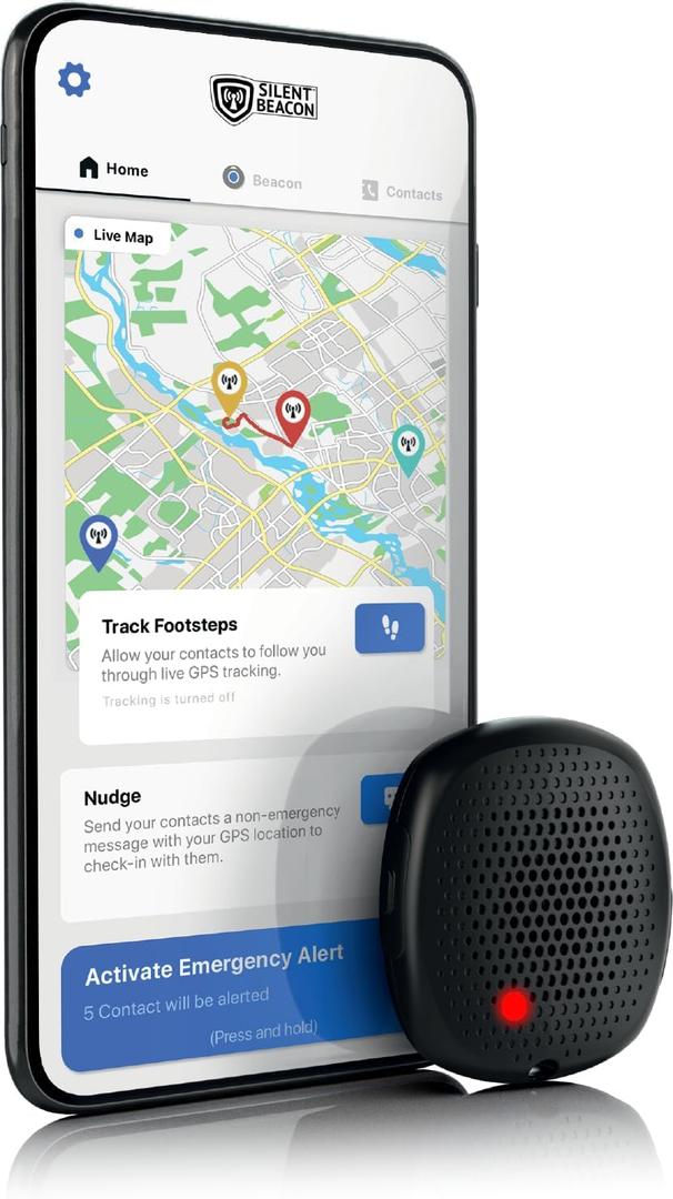 Panic Button for Personal Safety Silent Beacon Bluetooth Emergency Alert with 2-Way Calls, Text & Email. Speaker & Mic, Wearable Rechargeable, Key Finder, 5 Modes for Workers, Families, Offices