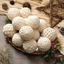 Syhood 12 Pcs Farmhouse Crochet Christmas Ornaments 4 Styles 2.36" Handmade Vintage Rustic Crochet Knitted Christmas Ball Ornaments for Xmas Tree Party Decoration Supplies (Warm White)