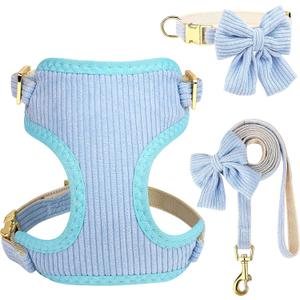 Didog Cute Small Dog Harness Collar and Leash Set with Bowtie, Breathable Soft Mesh Padded Puppy Harness, Dog Harness for Small Dogs Daily Walks Parties, Holiday Gatherings & Gifts, Blue, S