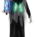 BOO BOX 6.5ft Halloween Animatronic Grim Reaper, Mr. Grim Outdoor Halloween Decoration Standing Poseable Figure with Rotating Head, Light-up, Sound and Motion Activated