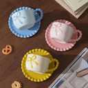 Disoza Bow Coffee Mug Pink Coquette Coffee Mugs Set with Saucer 12 OZ Porcelain Tea Cup Bow Cute Mug for Women Girl
