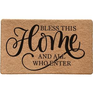 Bless This Home and All Who Enter Christian Door Mat for Front Door Outdoor Outside Entrance Porch, Religious Welcome Mats Doormats Outside, 17x30 Inches