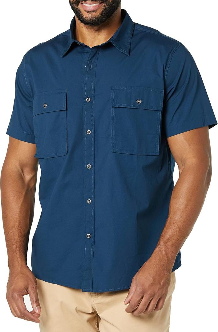 Amazon Essentials Mens Slim-Fit Short-Sleeve Two-Pocket Utility Shirt (Blue, XS)