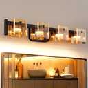 JACKYLED Bathroom Light Fixture, Modern 4-Light Vanity Lights with Art Glass Shades, 3 Color Temperatures LED Bathroom Lighting Fixture Over Mirror, 20W 1200 Lumen 30 Adjustable, Amber Glass