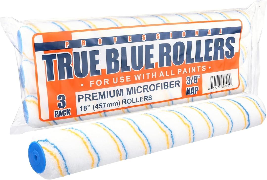 True Blue 18" Professional Paint Roller Covers, 18Inch, Best for All Types of Painting Surfaces, Refill Bulk Pack (3, 3/8" Nap)