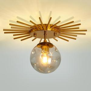 UOFUS Gold Sunburst Semi Flush Mount Ceiling Light Fixture with Glass Globe 1-Light Small Chandelier Farmhouse Ceiling Lamp for Hallway Stairwell Foyer Office Entryway