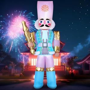 Leitee 10 ft Christmas Inflatable Pink Nutcracker with LED Lights Christmas Blow up Outdoor Decor Yard Decoration Build-in Led Light for Xmas Decorations Outdoor Indoor Xmas Gifts