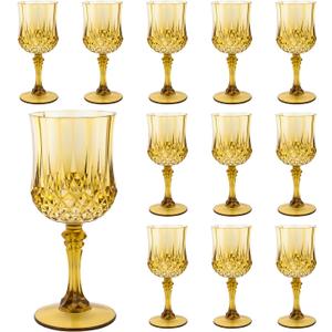Plastic Wine GlassesPlastic Goblets Vintage Style Cordial Drinking Glasses for Wedding Reception, Grand Event Party Supplies (12, Gold)