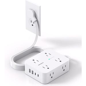 Surge Protector Power Strip, HANYCONY Extension Cord with Multiple Outlets, 5 Ft Ultra Thin Flat Plug 8 Outlets 4 USB Ports(2USB C), 1080J Outlet Extender for Home Office College Dorm Room Essentials