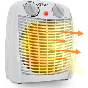 Comfort Zone Personal Space Heater, 750/1500W Fan-Forced Electric Heater, Adjustable Thermostat, Tip-Over & Overheat Protection, Cool-Touch, Portable Indoor Heater for Home & Office (White)