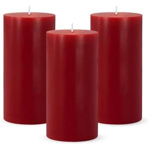 3 Packs 2.8x6 Inch Red Pillar Candles, Unscented Dripless Long Burning Colored Cylinder Candles for Home, Wedding, Party, Dinner Table Emergency Power Outage
