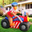 DomKom 6 FT Patriotic Independence Day 4th of July Memorial Day Inflatable Outdoor Decoration, Bald Eagle Sitting on Motorcycle, LED Lights Holiday Blow Up for Fourth of July Party Garden Yard Lawn, Large