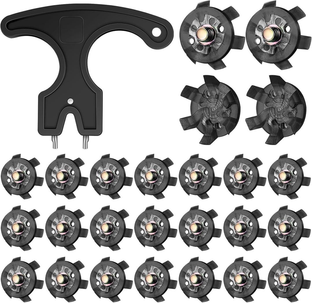 Cozypower 31 Pcs Golf Spikes Set Includes 30 Pcs Golf Cleats Replacement Black Cleats Spanner Metal Thread Screw 6 mm Dia Spike Tool for Lawn Cricket Shoe Player Lover(Black)