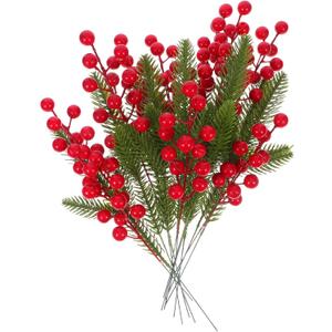 Veemoon 20Pcs Artificial Red Berry Stems,8. 25-11. 2 Inch Christmas Berry Picks Faux Pine Branches Home DIY Ornaments for Wedding Winter Holiday New Year