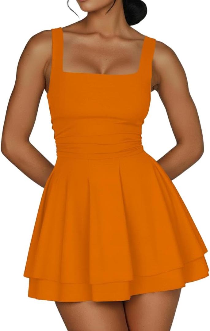 Women's Square Neck Ruffle Hem Mini Dress Ruched Waist Corset Short Party Dresses