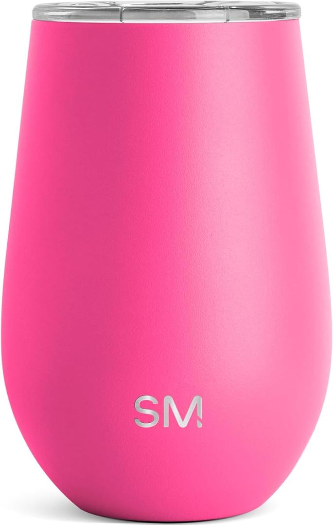 Simple Modern Wine Tumbler with Lid | Cute Stemless Glass Cup with Press-In Lid | Insulated Stainless Steel Coffee Mug | Gifts for Women Men Him Her | Spirit Collection | 12oz | Raspberry Vibes 2 Pack