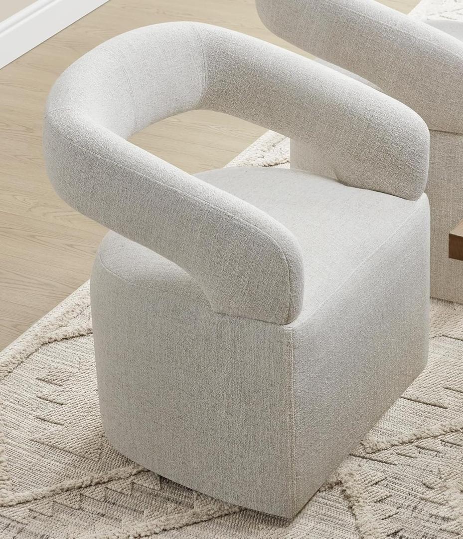Upholstered Dining Chairs with Casters Easy Assembly Require Modern Barrel Armchair with Rollers for Diningroom Bedroom Livingroom Reading Room,Set of 1,Linen