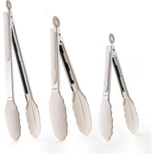CAROTE Tongs for Cooking Heat Resistant Stainless Steel Kitchen Tongs with Non Scratch Silicone Tips, Perfect for Nonstick Cookware, BBQ Tongs Set of 3 (7"+9"+12")