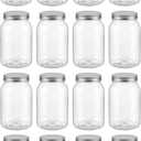 novelinks 32 oz Mason Jars with Plastic Lids, 16 Pack Large Plastic Salad Jars with Lids 32oz, Reusable Spice Containers & Kitchen Jars for Pantry Organization (16 Pack,Silver)