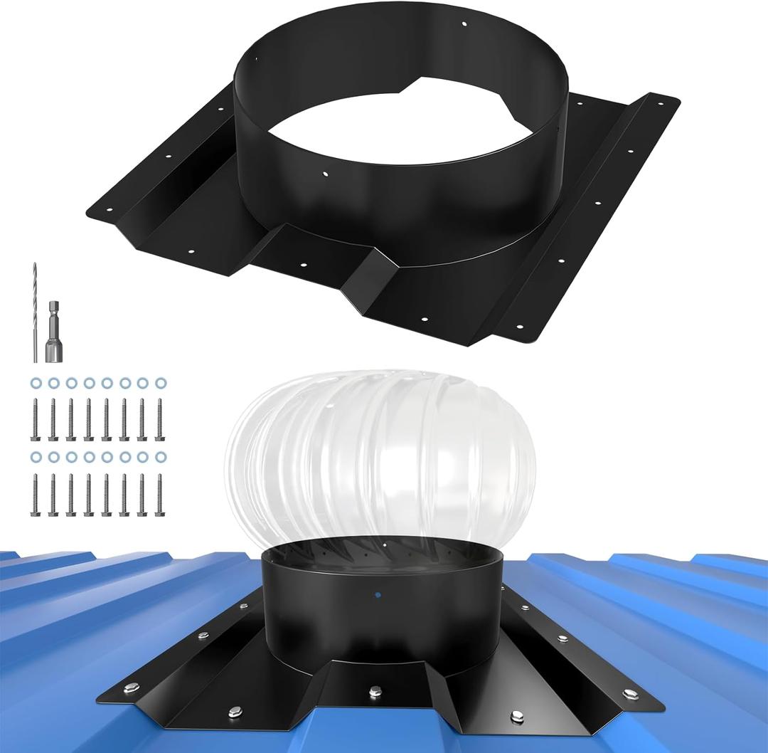 12 Inch Roof Whirlybird Turbine Vent Adapter, Shipping Container Corrugated Roof Vent Adapter, Designed for Conex Container, Fit 12" Round Chimney Cap, Solar Vent (Not Included), Black, 1 Pack
