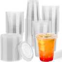 JOLLY CHEF 12 oz Plastic Cups with Lids, 500 Packs Crystal PET Clear Cups, Disposable Ice Coffee Cups with Lids For Coffee Milkshake Daily Use, Party, Wedding, Christmas, 12oz-500count
