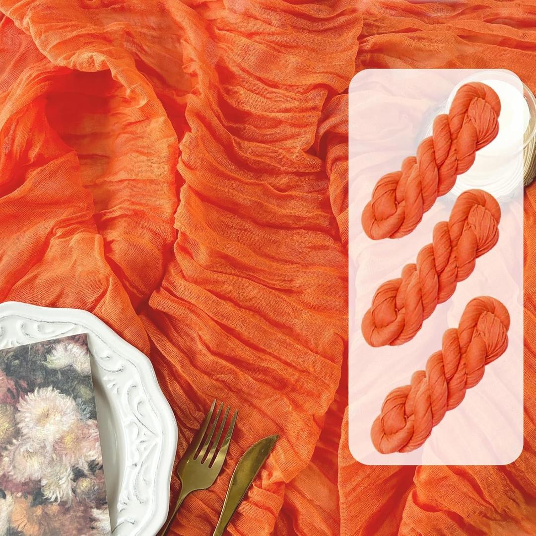 FEXIA 3 Pack Orange Fall Table Runner 35x120 Inches for Baby Shower Decoration Gauze Rustic Table Runner for Wedding Party First Communion Centerpiece Engagement Bridal Shower Boho Decoration