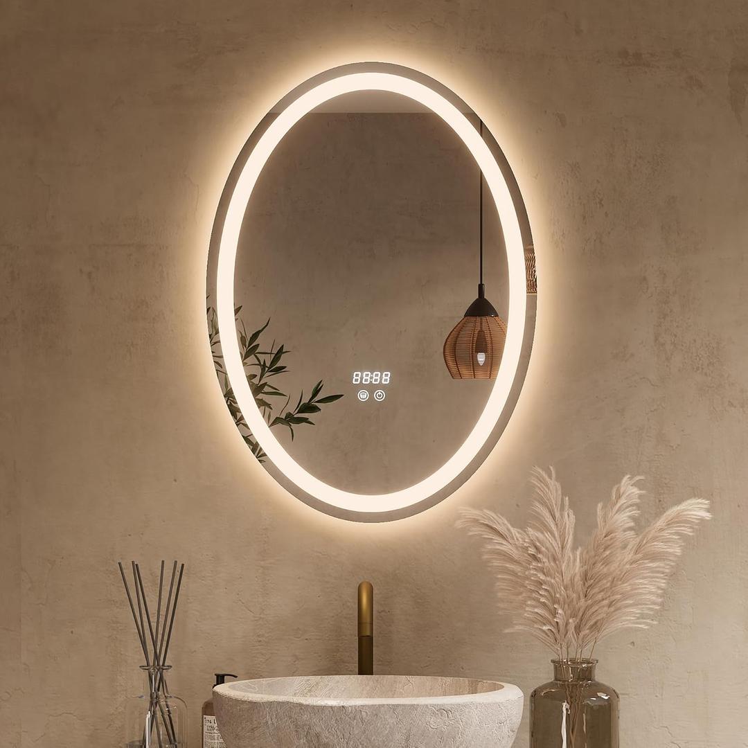 Keonjinn 20" x 28" Oval LED Bathroom Mirror with Frontlit and Backlit