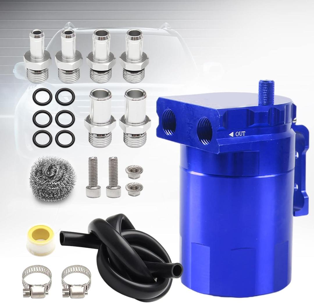 Thick Shell Baffled Oil Catch Can Coolant Fuel Catch Can Reservoir Kit - Blue