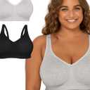 Fruit of The Loom Womens Plus Size Wireless Cotton Bra (38C, Heather Grey/Black Hue)
