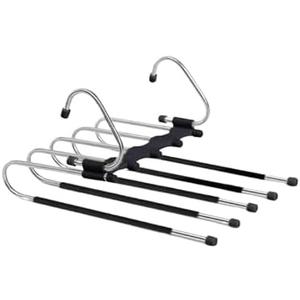 Pants Storage Rack Stainless Steel Retractable Trouser Rack Folding Multi-Functional Multi-Layer Hanger Home Storage Clothes Drying Set of 2(Black)